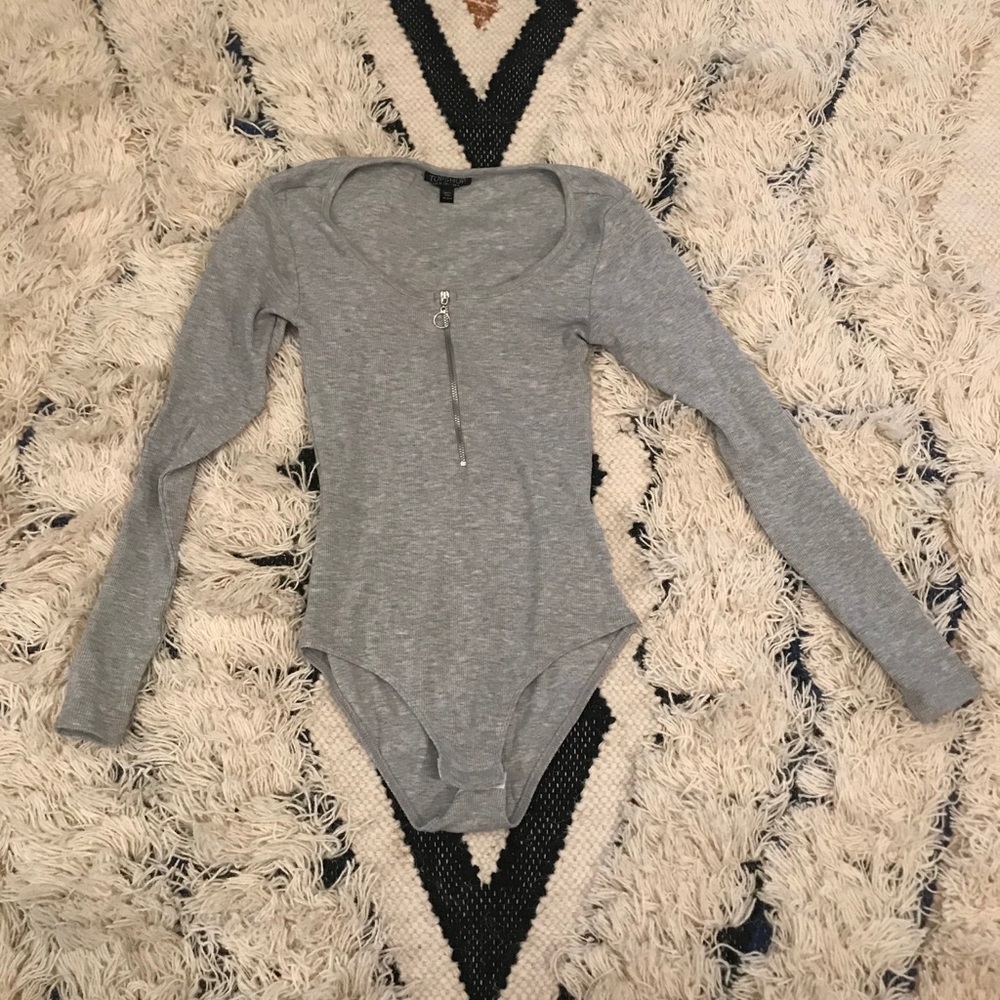 Gray Ribbed Topshop Bodysuit